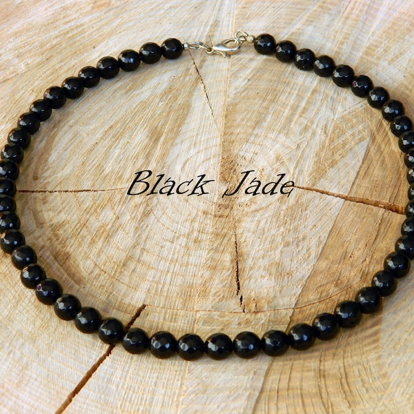 Black Jade Necklace, Black Jade Choker, Faceted Beads, Men Necklace, Taurus Birthstone, Simple Necklace, 35-90cm, 14-35 inch, 8-10mm