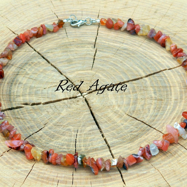 Red Agate Necklace, Red Agate Choker, Beaded Necklace, Chip Choker, Simple Necklace, 35-90cm, 14-35 inch, 4-8mm and 11-15mm chips