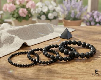 Shungite Bracelet, EMF Protection, black Gemstone bracelet minimalism classic,EMF Protection Bracelet, 5G, Grounding