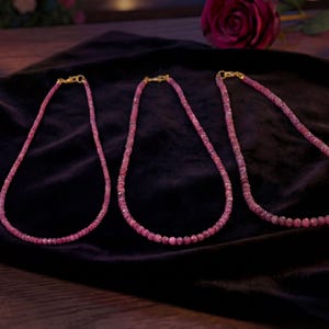 Rubin Halskette, Rubin Halsband, Rubin Fußkette, Rubin Armband, Facettierte Perlen, Juli Geburtsstein, 2 x 3 mm, 3 mm, 4 mm facettierte Perlen, Golden/Silber Verschluss