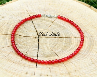 Red Jade Necklace, Red Jade Choker, AAA Grade, Minimalistic Necklace, Surfer Necklace, Beaded Necklace, 35-180cm, 14-71 inch, 4-6-8-10mm