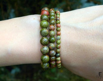 Unakite Gemstone Bracelet, Beaded Scorpio Birthstone
