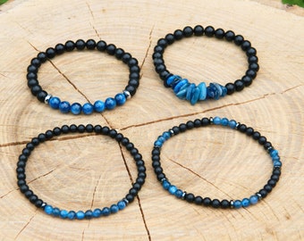 Kyanite Bracelet, Shungite Bracelet, AAA grade Kyanite, Blue Kyanite, Beaded Bracelet, Taurus Birthstone, 13-23cm, 5.11-9.05 inch, 4mm, 6mm