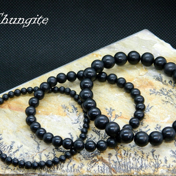 Shungite Bracelet, EMF Protection, Natural Shungite, Beaded bracelet, Gemstone Bracelet, 13-23 cm, 5.11-9.05 inch, 4mm, 6mm, 8mm, 10mm,Chips