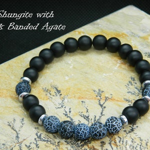 Shungite Bracelet, Black Agate Bracelet, Beaded Bracelet, Gemstone Bracelet, Gift for Him, Birthstone Jewelry, Mens Bracelet, 8mm