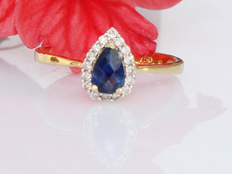 SOLID 18K Gold Diamond Sapphire Ring Gift for her ring Anniversary Gift Ring Sapphire Women/'s Ring 18K Gold Ring,Diamond Wedding Ring