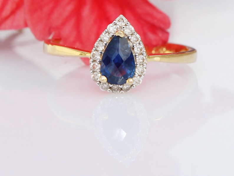SOLID 18K Gold Diamond Sapphire Ring Gift for her ring Anniversary Gift Ring Sapphire Women/'s Ring 18K Gold Ring,Diamond Wedding Ring