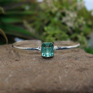 Aquamarine Bangle, 925 Silver Bangle, Charm Bangle, Open Cuff Bangle,  Aquamarine Bracelet, Women Bangle, Handmade Boho Bangle, Gift For Her