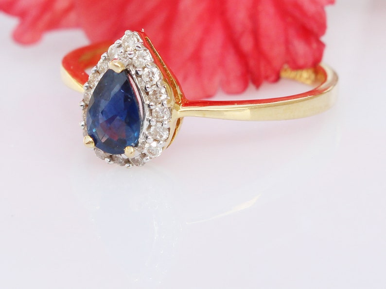 SOLID 18K Gold Diamond Sapphire Ring Gift for her ring Anniversary Gift Ring Sapphire Women/'s Ring 18K Gold Ring,Diamond Wedding Ring