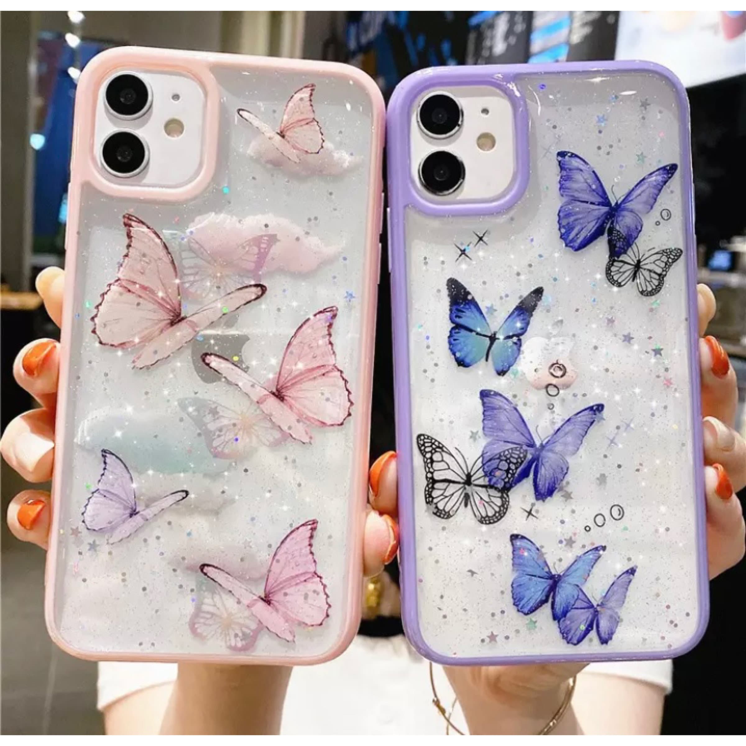 IPhone 12/12 Pro Hülle Transparent Mit Blumen & Schmetterling – Glitzer-Design, Weiches TPU, Vollschutz