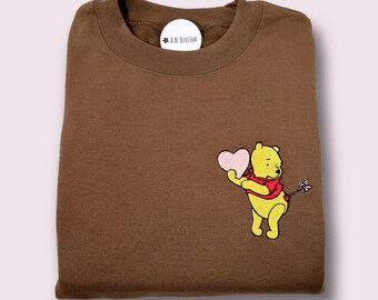 Cute teddy bear Valentines day sweater / t shirt / hoodie /pooh bear embroidered crewneck / gift for her / gift for him Winnie the Pooh