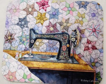 Antique Sewing Machine with Star Quilt Mousepad