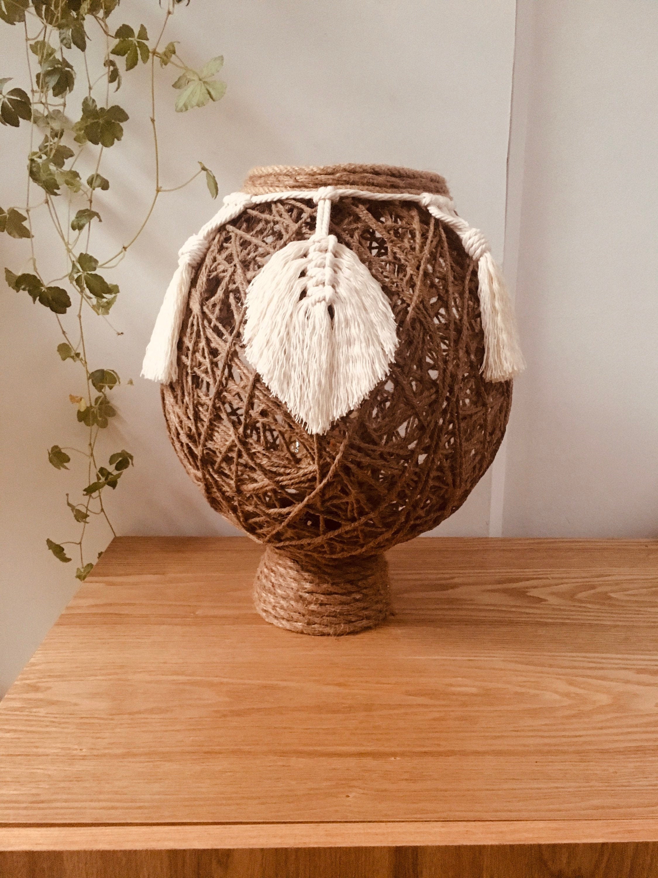 Lampe Bohème, Bohemian Lamp, Artisanale en Jute et Macramé, Boho Light