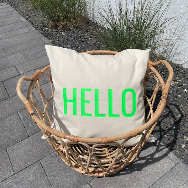 Kissenhülle Hello | Couch Eingang Einzug | Bio Baumwolle | individuell neon 50x50 cm