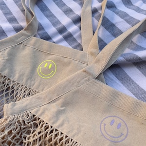 Mesh bag Market bag Smiley Be Happy | Summer Shopping | individual | recycled fabric organic