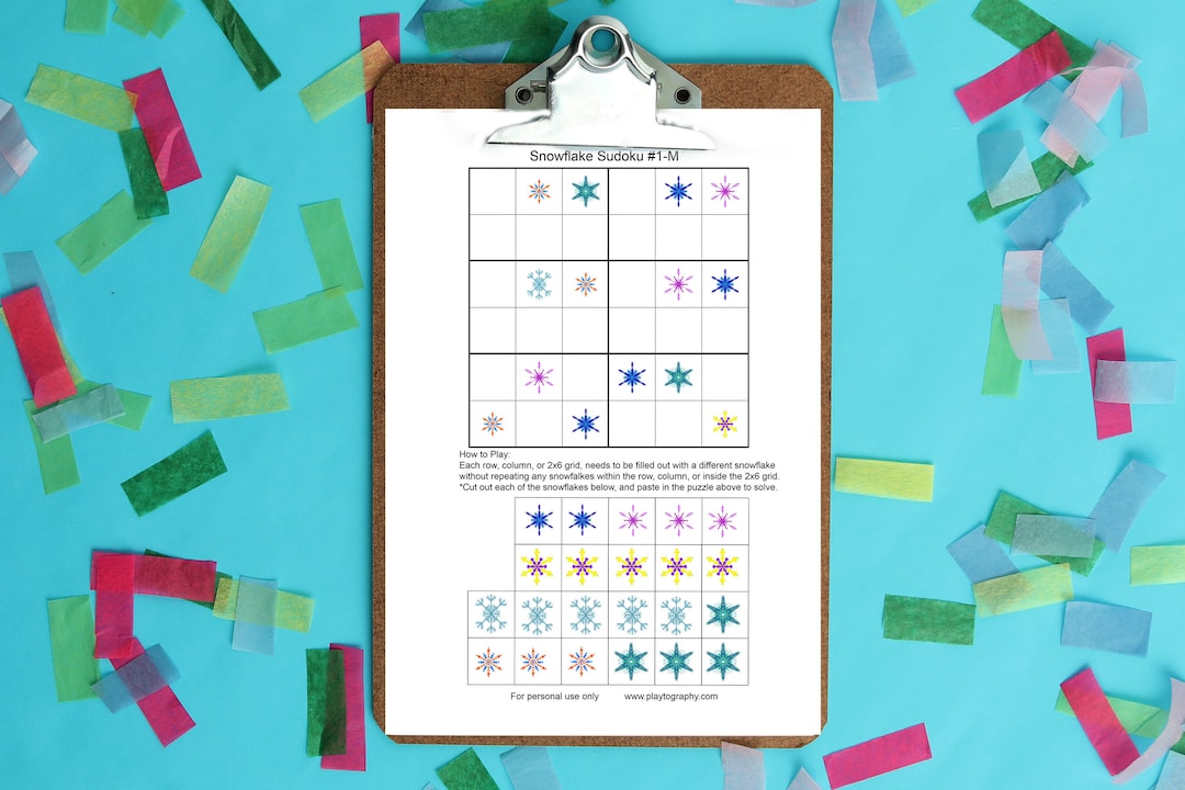 Four Assorted Snowflake Sudoku Kids, Medium Level. Printable Pack