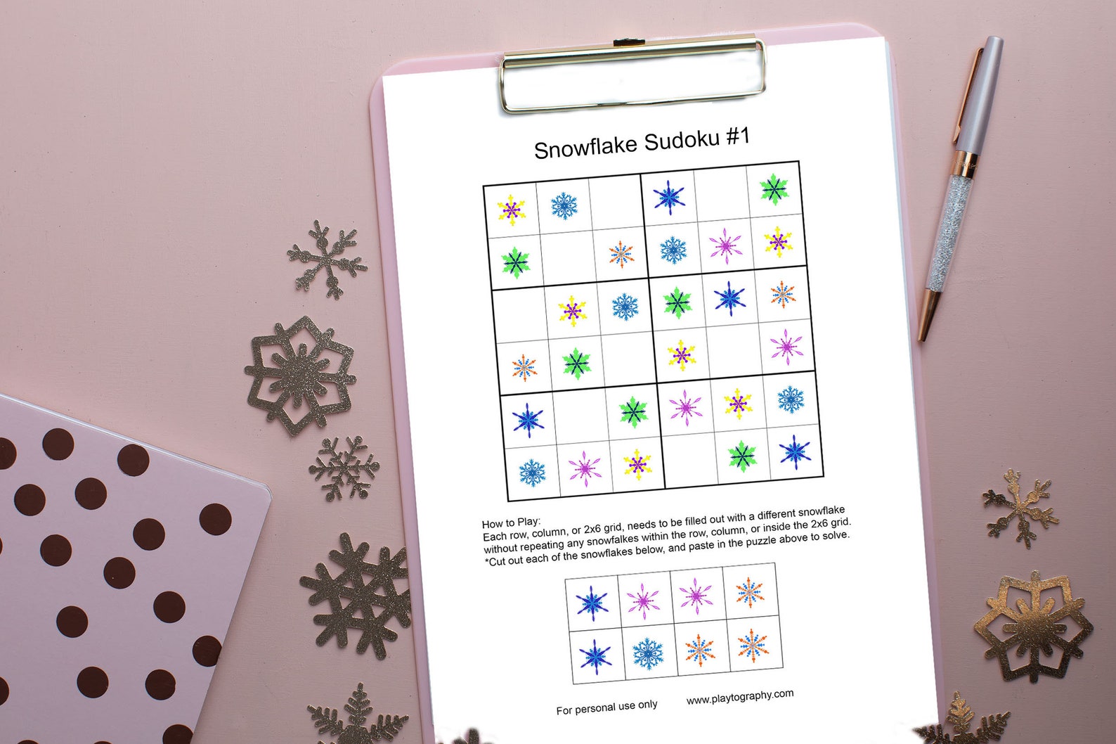 4 Assorted Snowflake Sudoku 2x6 Grid Kids Easy Level. Etsy