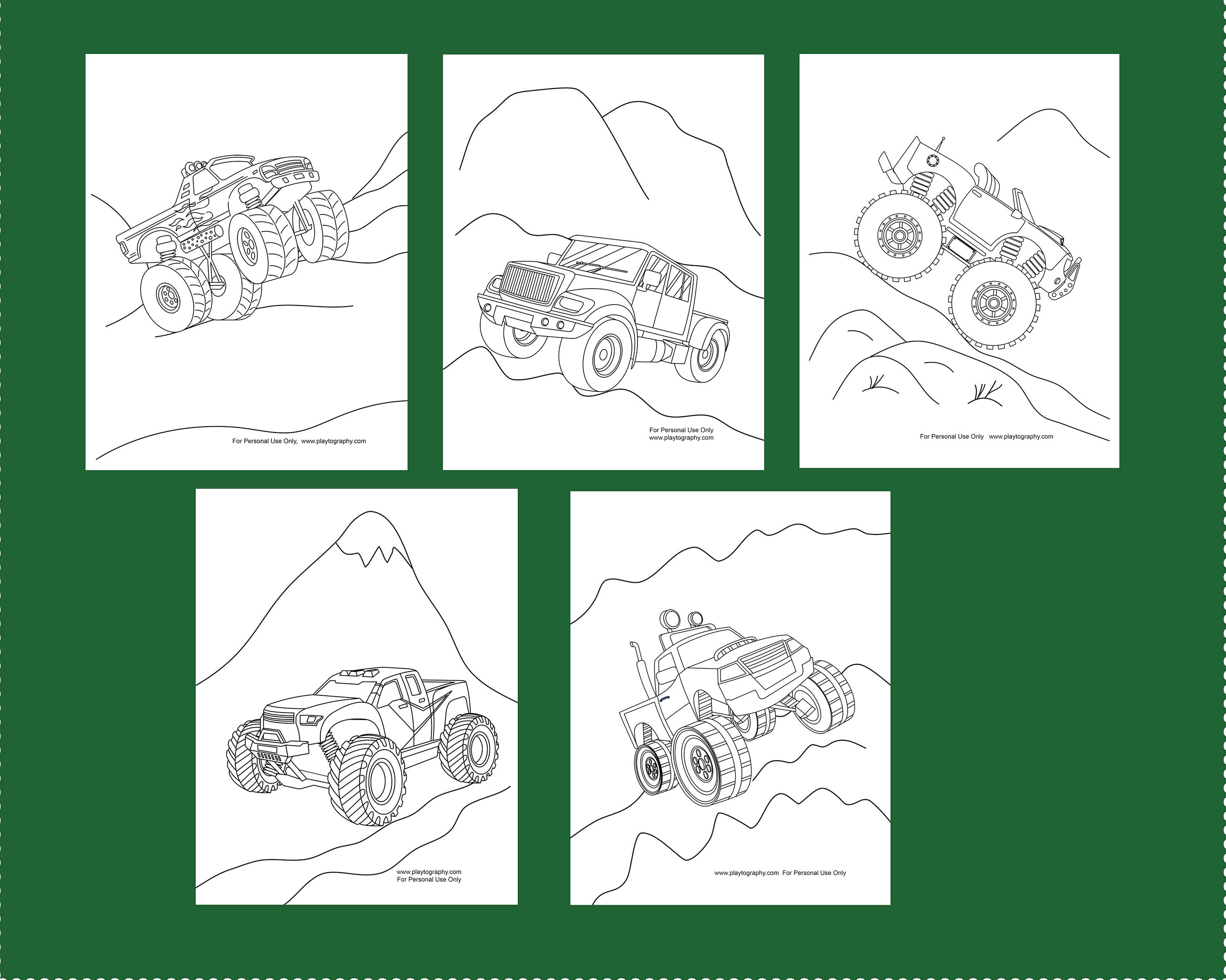 Five Monster Truck Coloring Pages, Colouring Pages, Sheets, for ...