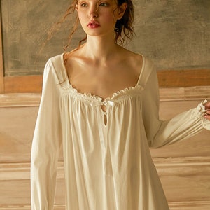 Victorian Vintage Cotton White Square Nightgown Victorian Chemise Women Long Vintage Sleepwear Loungewear Victorian Nightdress Nightgowns