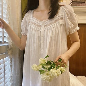 100% Pure Cotton Lace Victorian Nightgown Women French Vintage Nightgown Long Cotton Victorian Sleepwear Victorian Chemise Negligee Peignoir