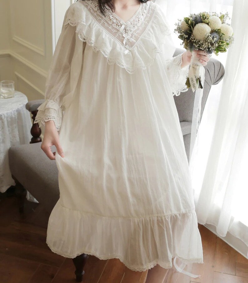 Victorian Nightgown Women White Bridal Nightgowns Vintage Long Etsy