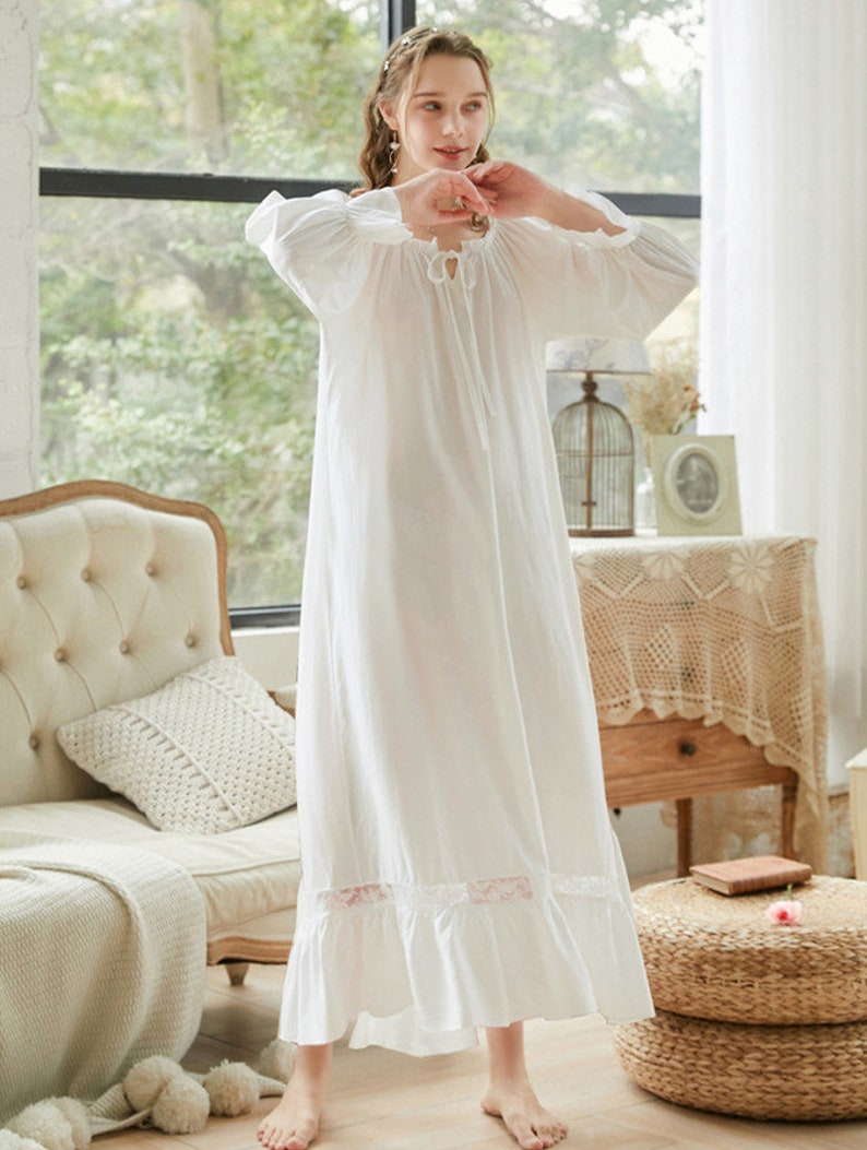 Vintage White Long Nightgown Women Victorian Nightgown - Etsy