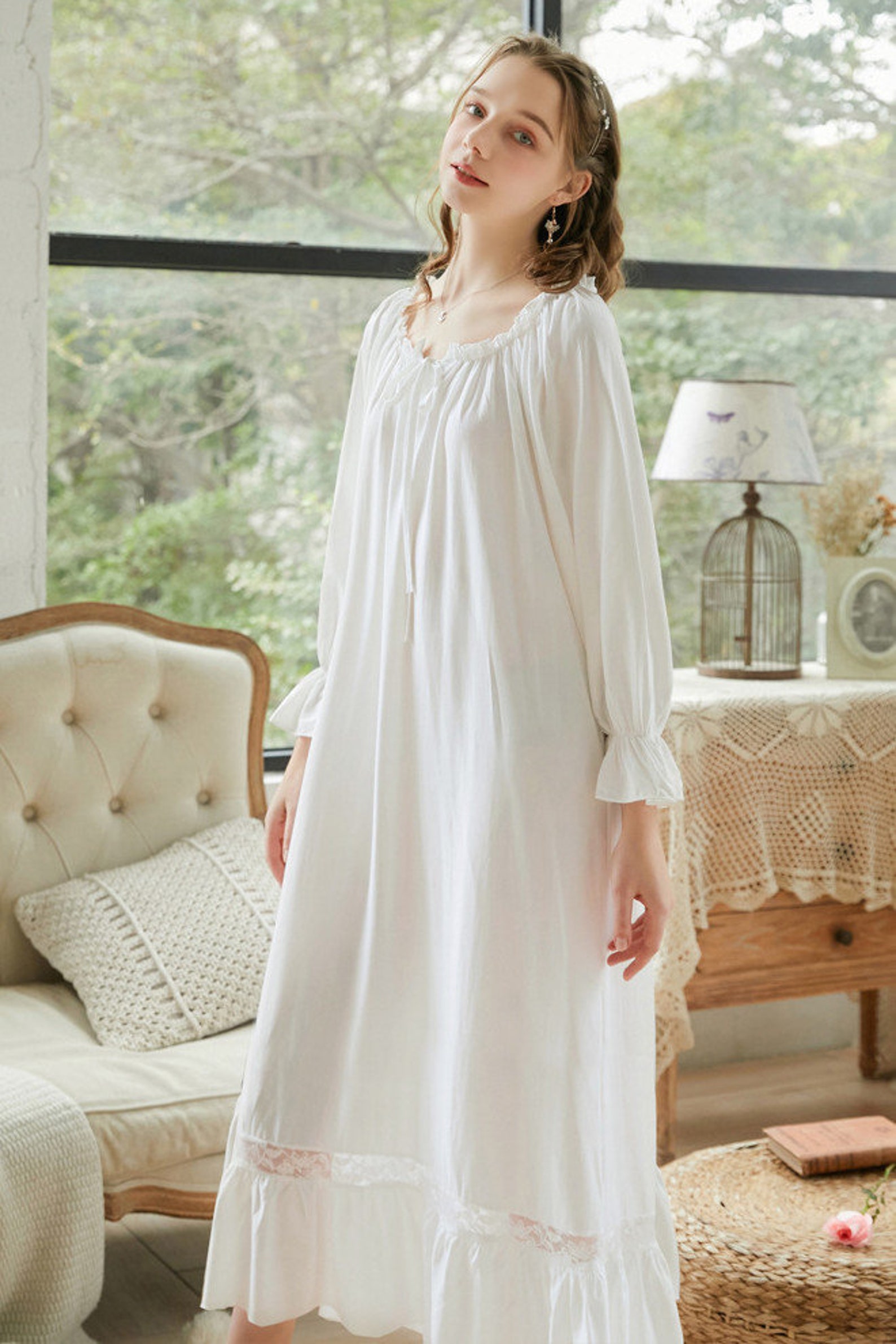 Women Peignoir Nightgown Long White Nightgowns Sleepwear | Etsy