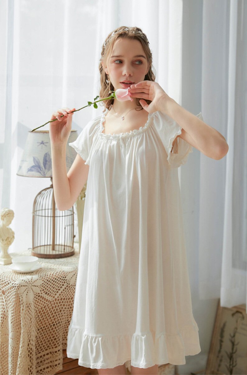 Women Vintage Princess Style Nightgown Short White Nightgown Etsy