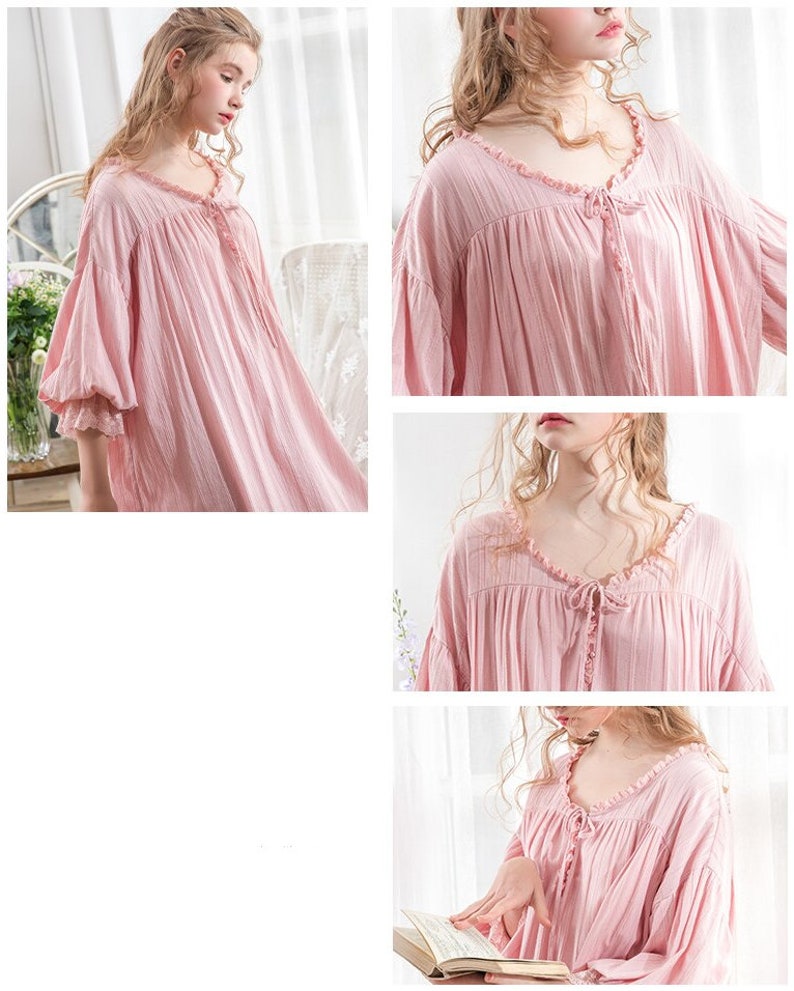Vintage Long Nightgown Women Victorian Nightgown Chemise Pink Lace Nightgown Elegant Vintage Sleepwear Princess Vintage Nightwear Nighty