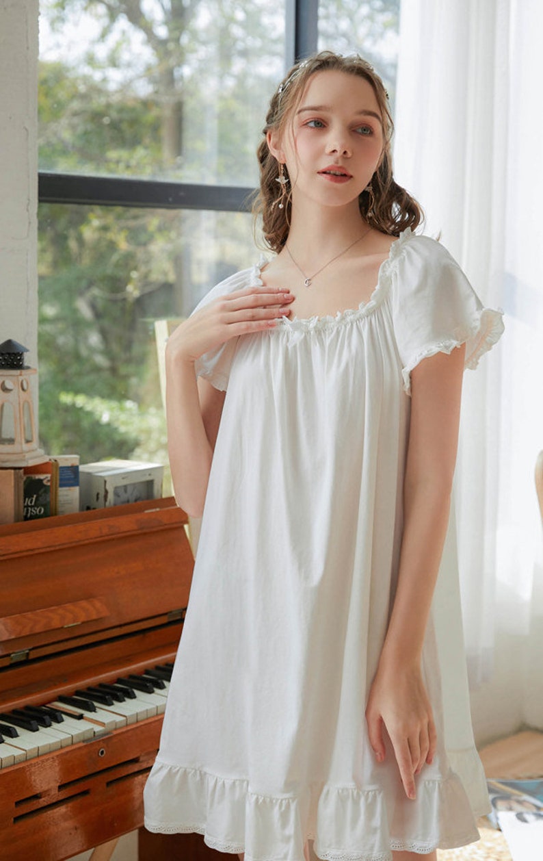 Women Vintage Princess Style Nightgown Short White Nightgown Etsy