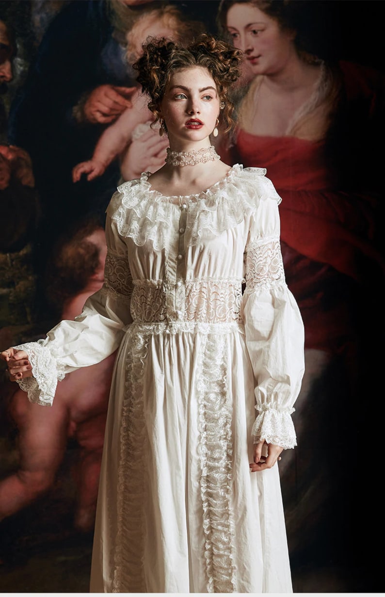 Vintage White Long Nightgown Wome Lace Nightgown Victorian image 4
