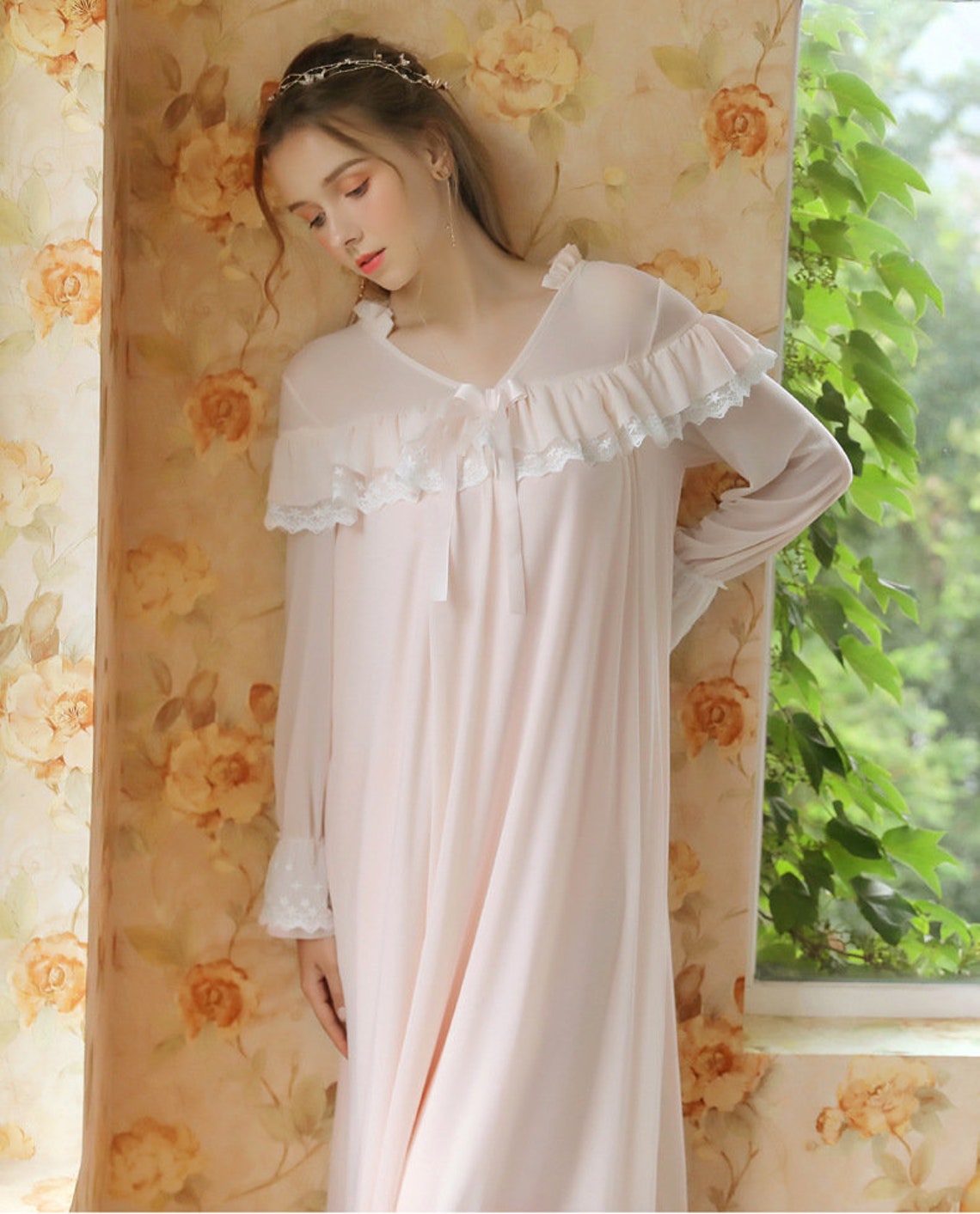 Vintage Medieval Gown Nightgown Women Pink Nightgown Sleepwear | Etsy