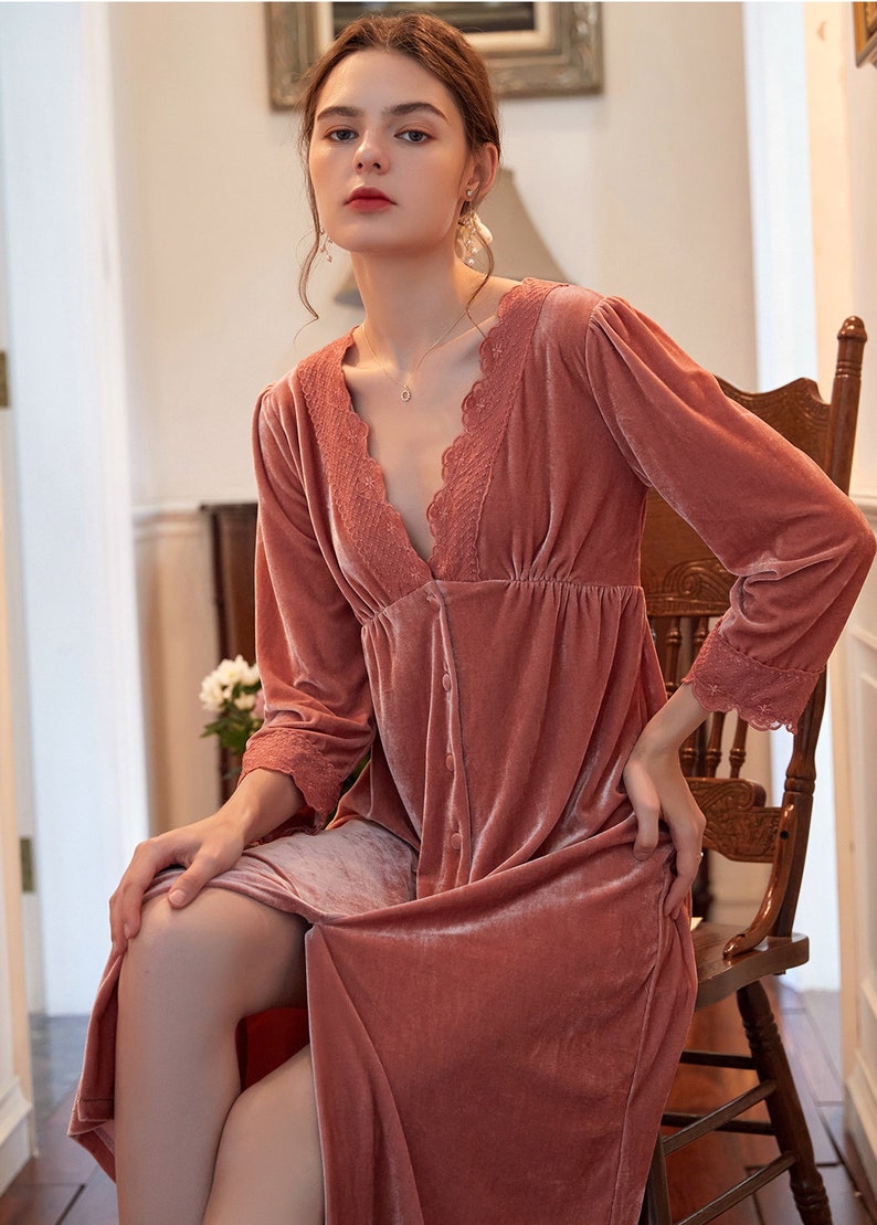 Women Vintage Style Nightgown Deep V Long Nightgowns Etsy