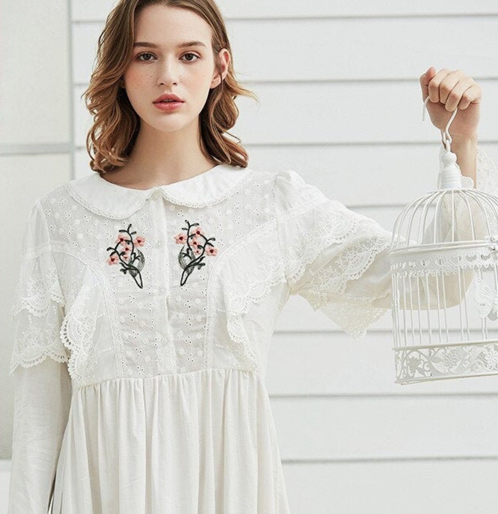 White Cotton Embroidered Nightgown Women Vintage Nightgown Etsy