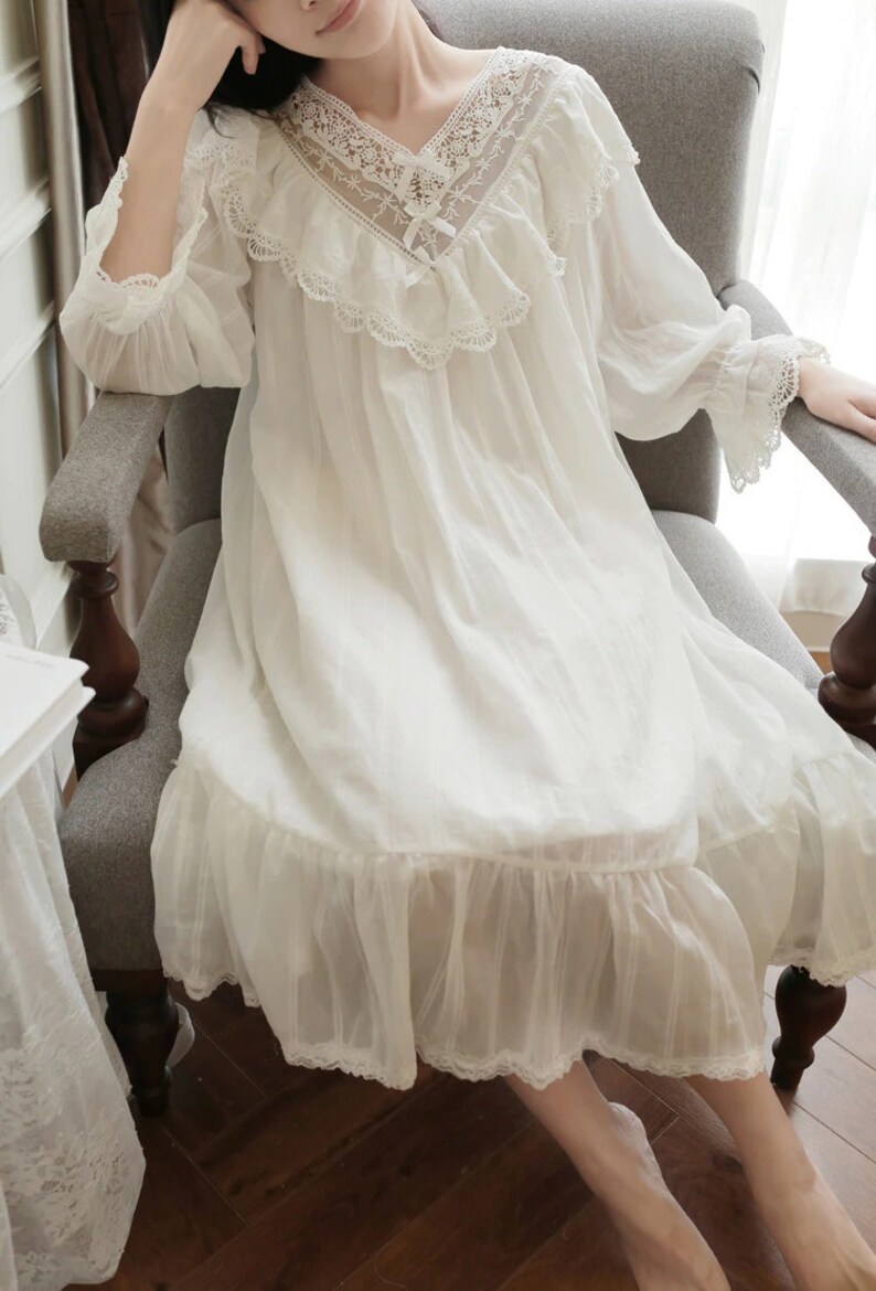 Victorian Nightgown Women White Bridal Nightgowns Vintage Long Etsy