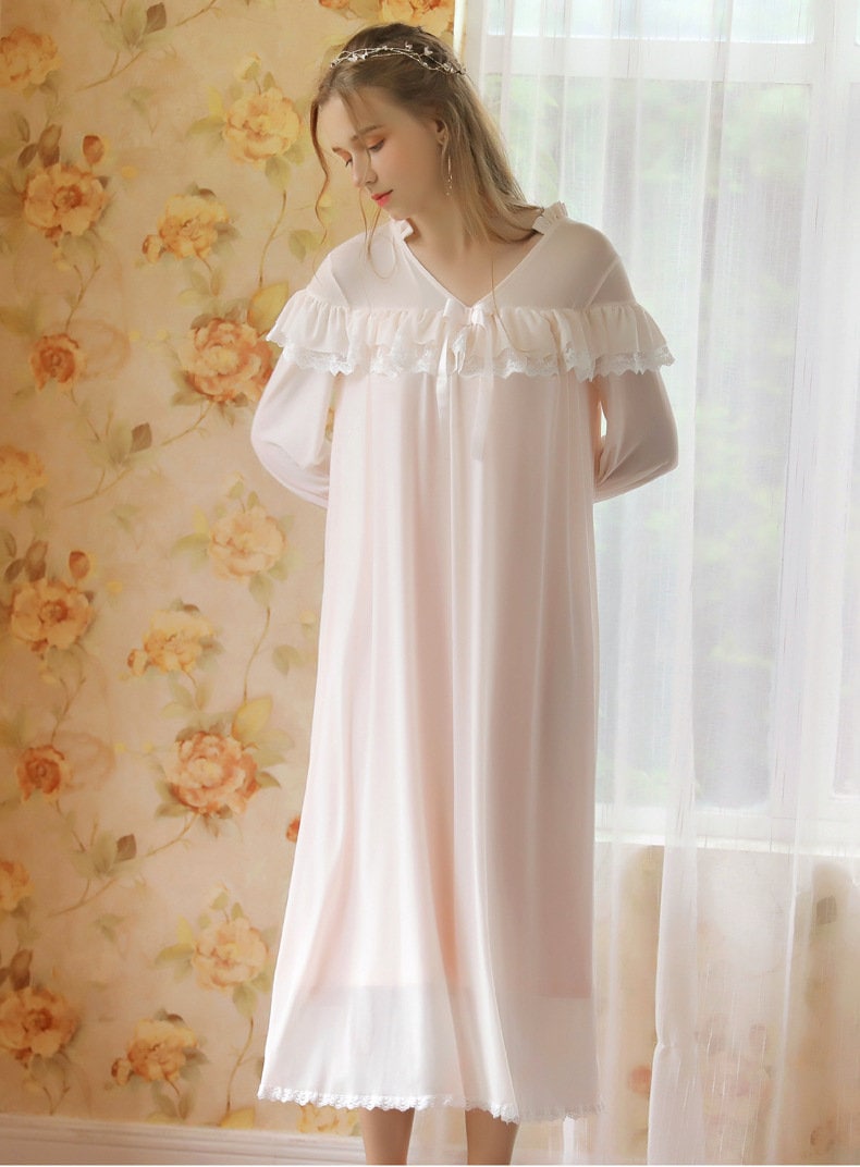 Vintage Medieval Gown Nightgown Women Pink Nightgown Sleepwear Etsy