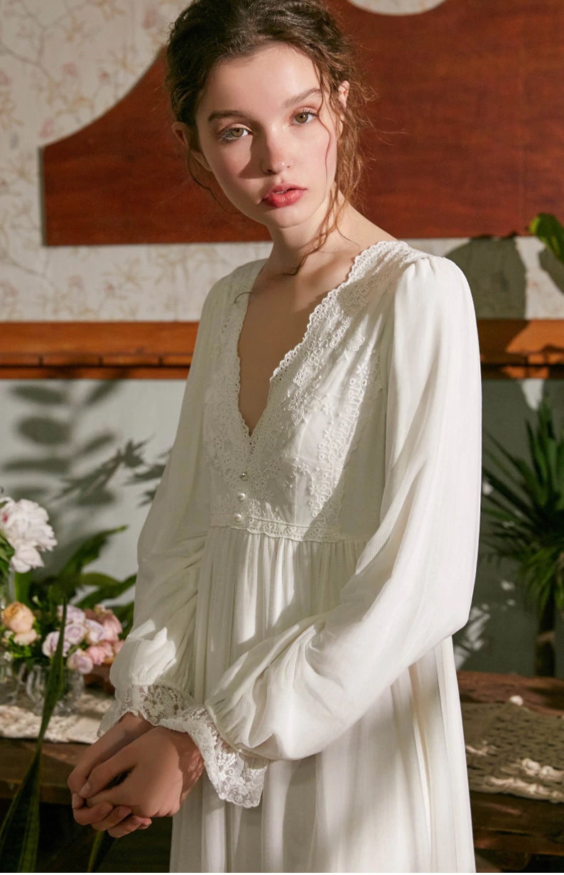 Vintage White Cotton Women Long Nightgown Long Vintage - Etsy