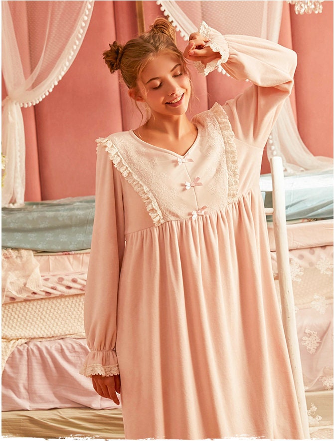 Vintage Pink Flannel Nightgown Women 