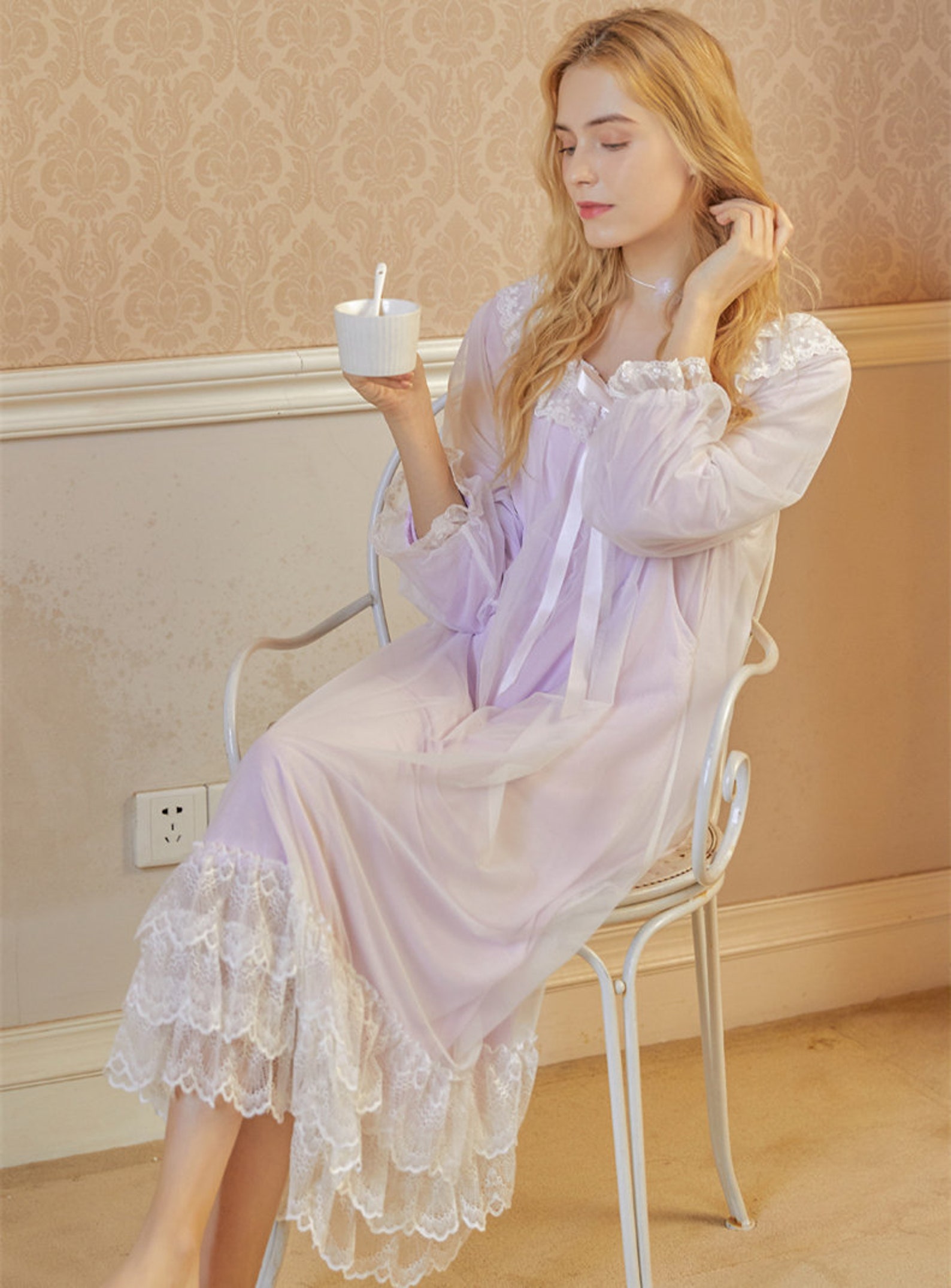 Vintage Lace Plus Size Nightgown Negligee Women Victorian Etsy