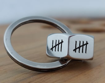 10th Anniversary gift for him 10Tally Marks engraved Nut Keychain