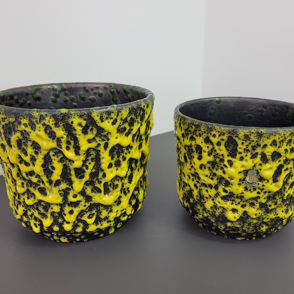 Set of two Original Vintage 60s Fat Lava Plant Pots from ES Ceramics Germany, Pflanztöpfe, Übertöpfe, Mid Century, Modern, Panton Eames Era