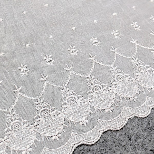 Vintage Diamond White Embroidered Loose Weave Lightweight Fabric