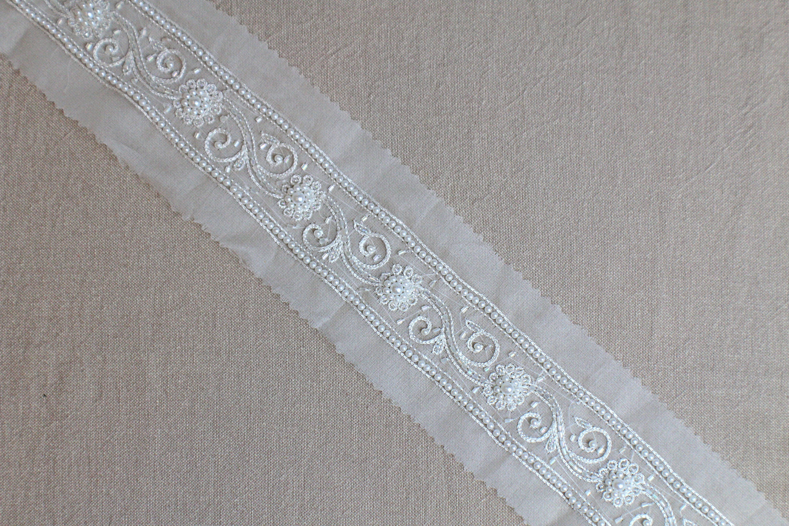 Beaded Embroidered Organza with Swirly Floral Motif 2 Yard Etsy