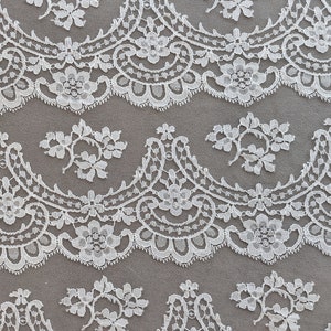 Vintage American Chantilly Lace Fabric with Single Scallop Edge in White OR Creamy Ivory Color 50" Wide
