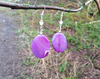 Silver plated large big huge massive statement purple agate gemstone ovals heavy weighty gift for her valentines Day Boho bohemian hippy mum
