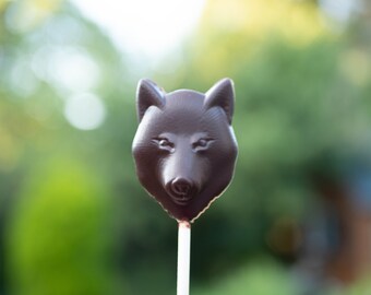 Animal Belgian Milk Chocolate Lollipops x4 wolf/bear/fox/frog/hedgehog/rhino