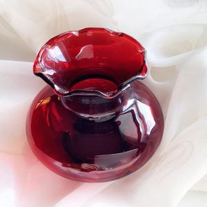 Vintage Handblown Vase Garnet Red Small Ruffled Edge
