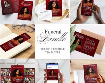Funeral 8 Bundle Set, Printable Editable Canva Template, Celebration of Life Obituary, In Loving Memory Keepsake