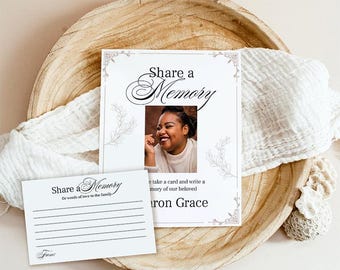 Share a Memory Funeral Sign & Memory Card, Editable Canva Template, Celebration of Life, In Loving Memory