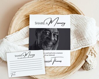 Black and White, Share a Memory Funeral Sign & Memory Card,  Modern Editable Canva Template, Celebration of Life, In Loving Memory